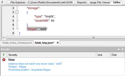 JSON validation result