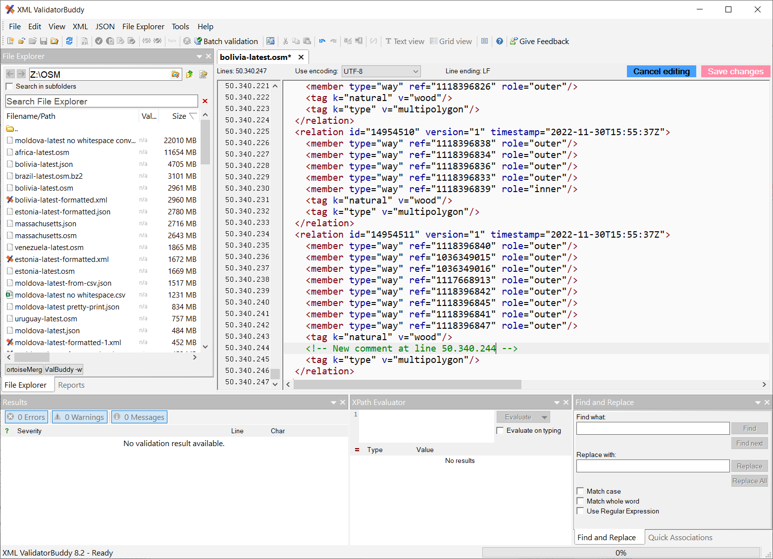 Screenshot des Windows XML Editors für große Daten