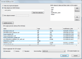 Screenshot of convert JSON dialog