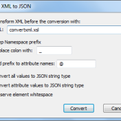 XML to JSON options dialog